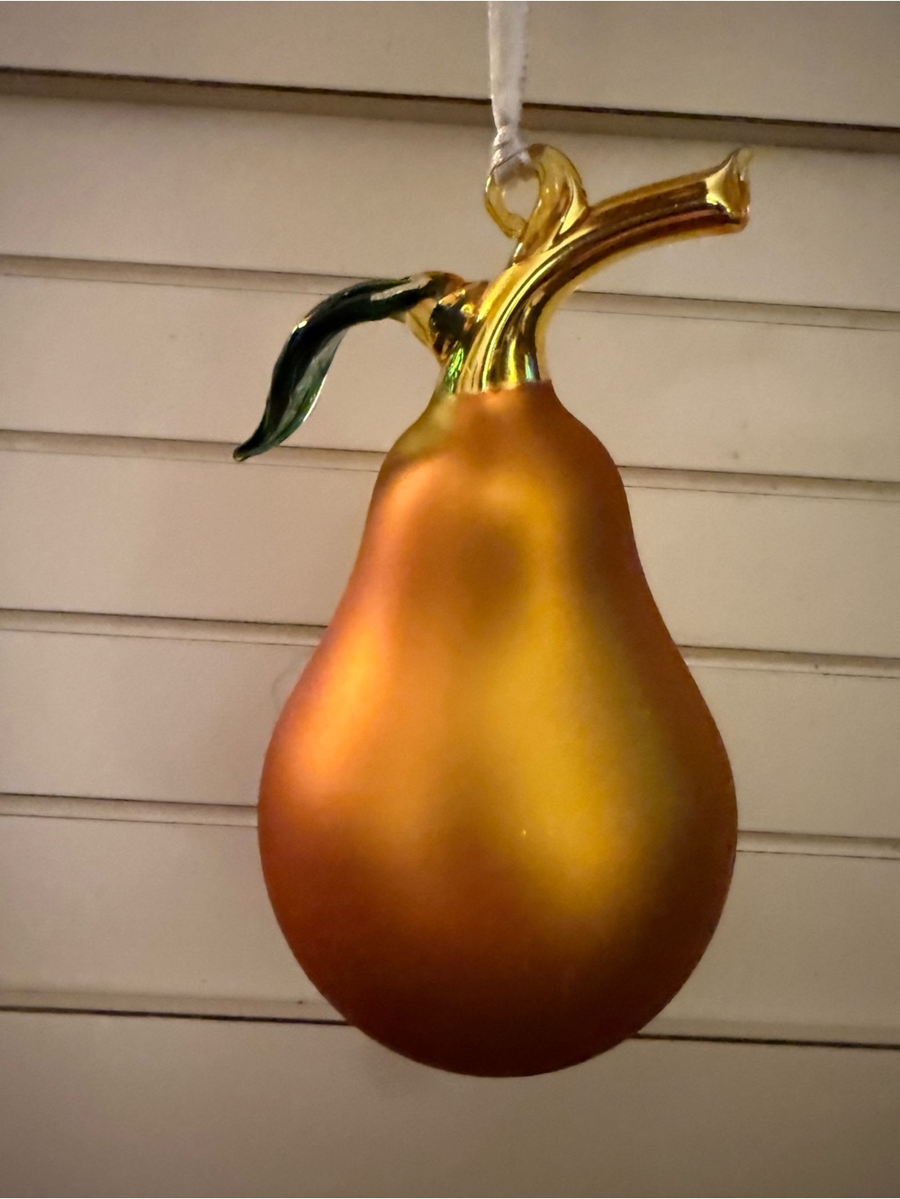 Vtg Golden Pear hand blown Glass Ornament - Shiny Fall Fruit Decoration